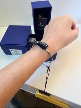 Swarovski Black Crystal Bow Cuff Bracelet